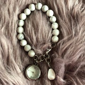 Grey and white marble clock bracelet